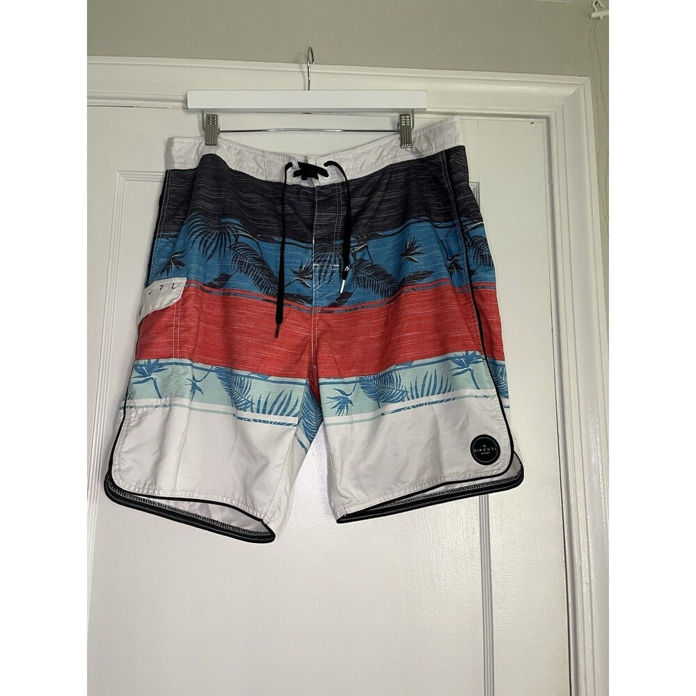 RIP CURL Board Shorts Palm Tree Multicolor Men's Size 38 Drawstring Pockets